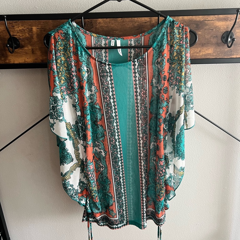 Studio Y Boho Paizley Sheer Women's Blouse Sz Med